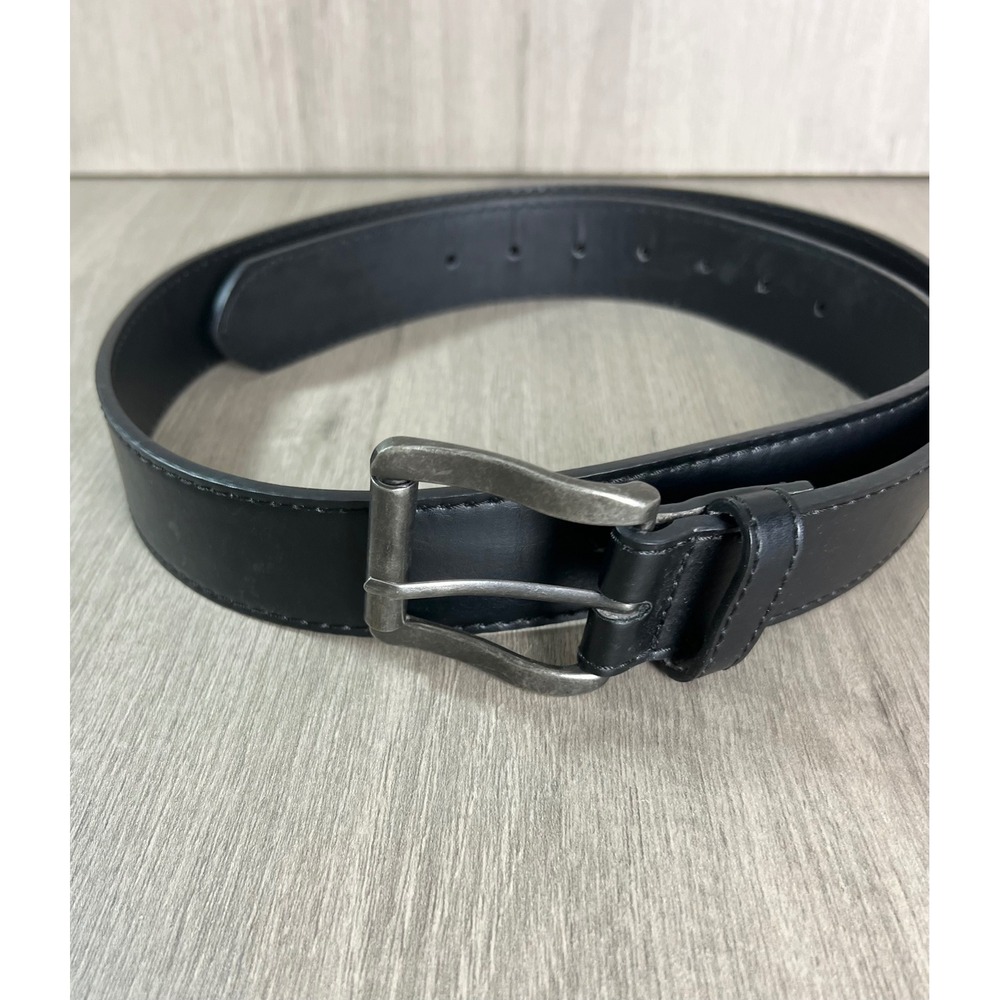 Mens Black Bonded Leather Belt Gunmetal Buckle Size 40 42 C-5005DG